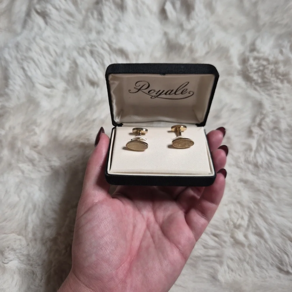Mens Vintage Cufflinks Royale Gold Tone Classic Minimalist Stylish Dress Formal